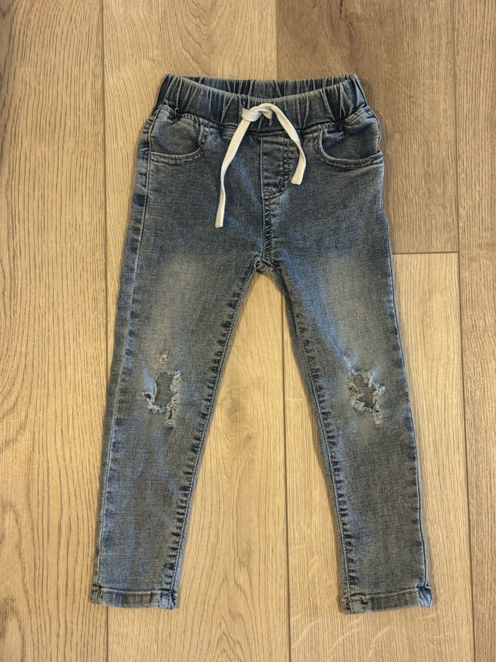 Little Bipsy Distressed Drawstring Jeans in Blue 3-4T